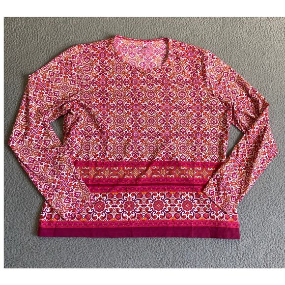 Lands' End Tops - Lands End Top Large Petite Long Sleeve Active Performance Golf Geometri Shirt LP